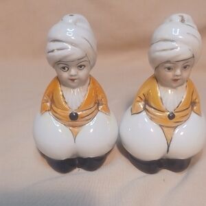 Vintage Porcelain Figurine Salt & Pepper Shakers - White and Gold
